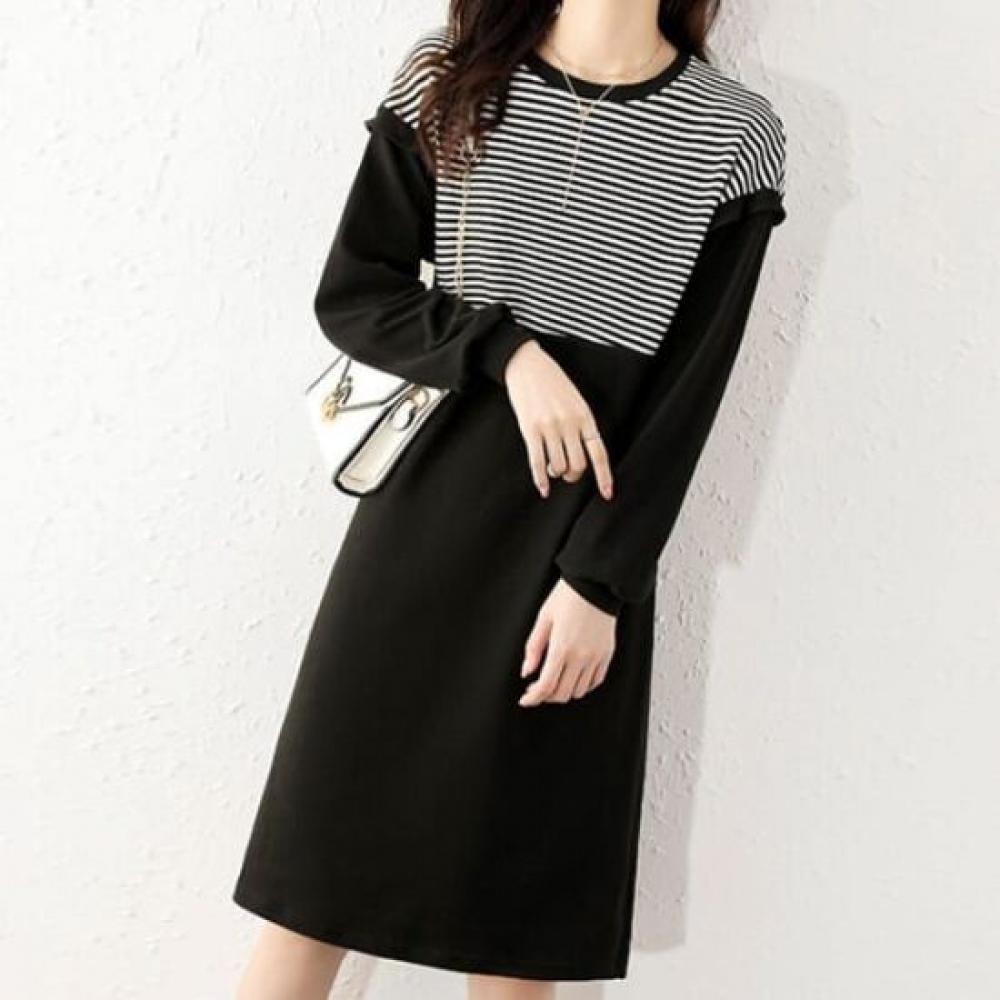 Navava Casual Stripe Long Sleeve Dress No845