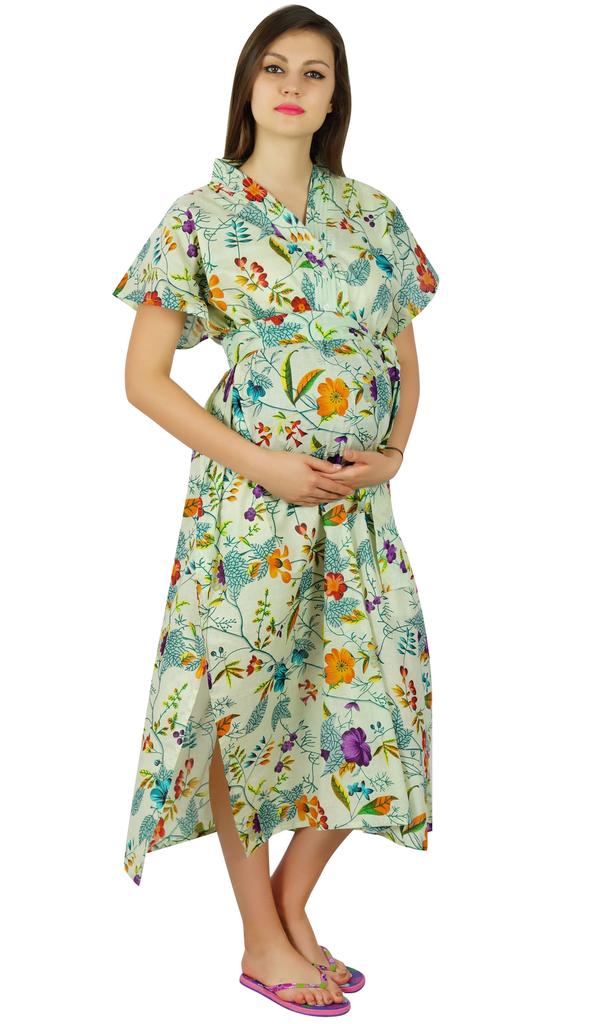 Bimba Kaftan With Belt Nursing Night Gown| Front & Back Buttons-To Be Moms