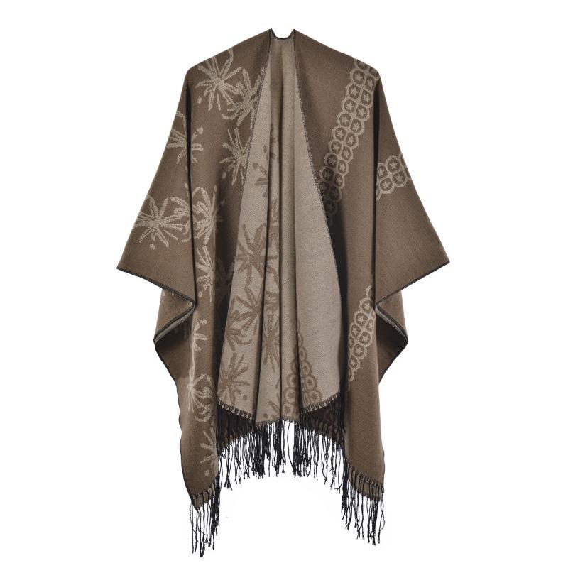 Autumn and Winter Women's Shawl Double-sided Fringed Enlarged and Thickened Split-ended Cape Fashionable Warm Knitted Scarf