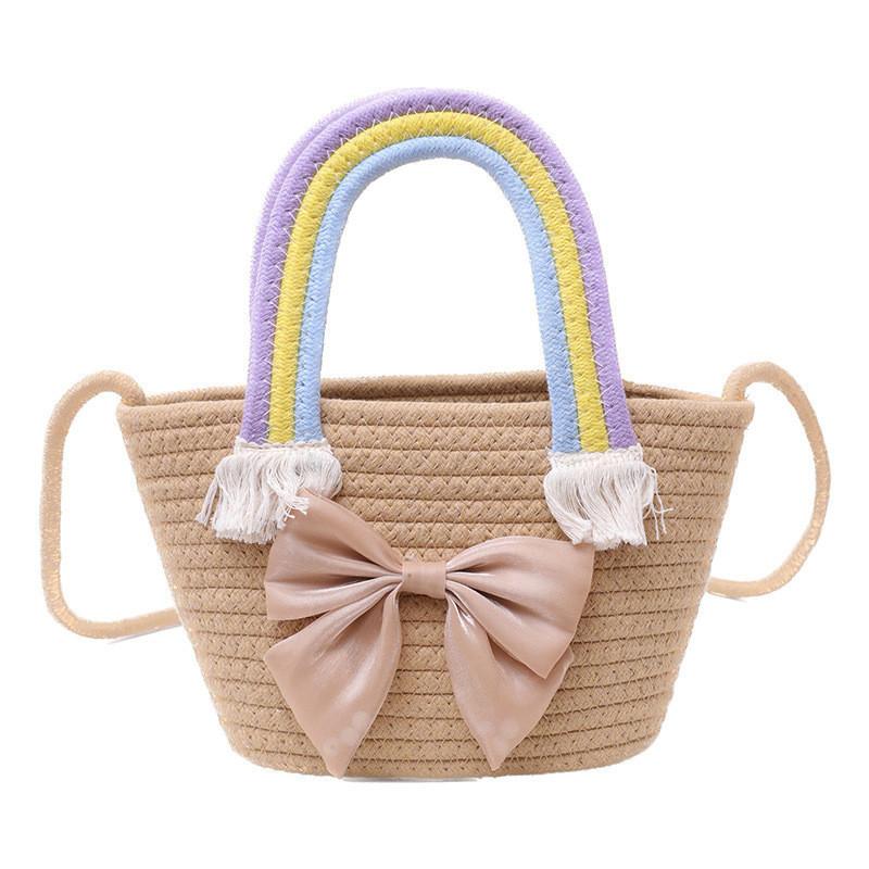 Trendy Woven Straw Bucket Bag With Bow Fashionable Casual Handbag For Women 2023