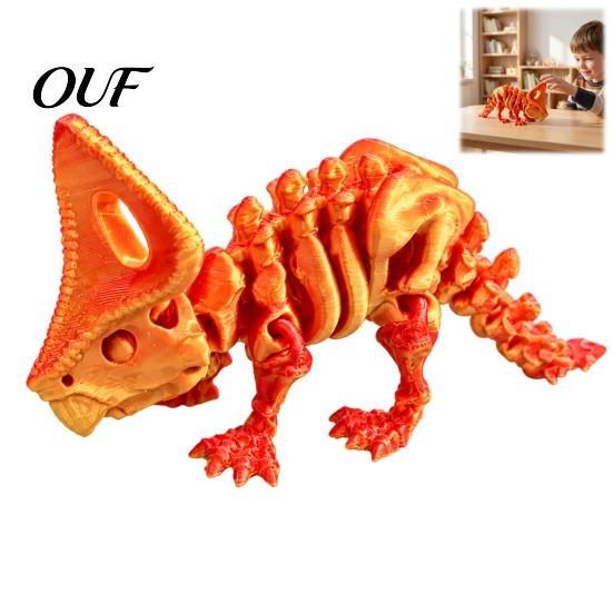 Triceratops Desktop Ornament 3D Printed Skeleton Model, Movable Joints Dinosaur Interactive Toy Action Figure, Articulated Bone Decoration Stress