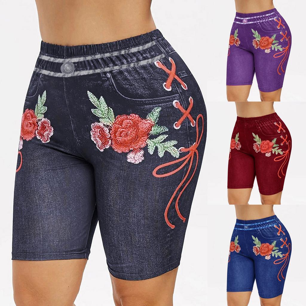Fashion Women's Hip Lift High Waist Print Jeggings Casual Party Shorts Jeans