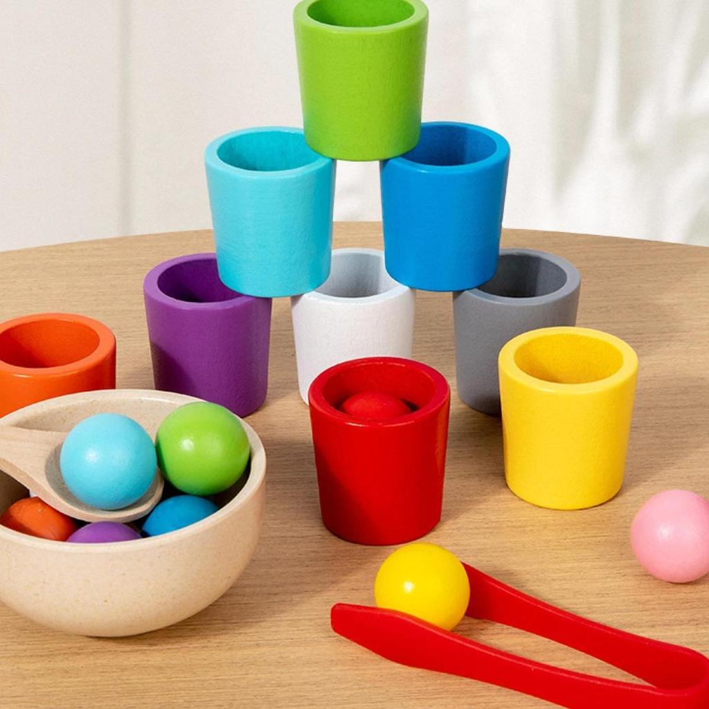 Rainbow Balls in Cups Motor Skills Montessori Early Education Toy Development Learning Wooden