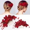 Romantic Wedding Hair Jewelry Bridesmaid Tiara Hair Combs Bridal Clips Red Flower Hair Pin