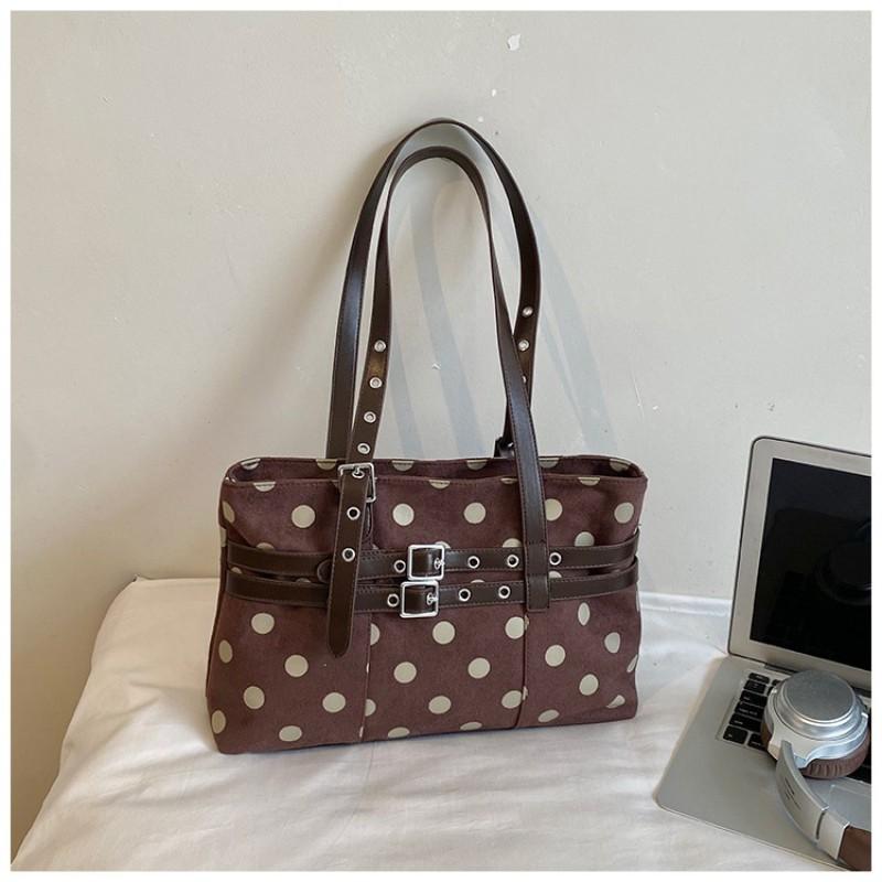 Sweet Polka Dot Canvas Tote Bag Women Small Shoulder Casual Daily Use Minimalist Urban Style
