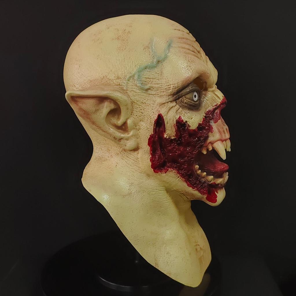 Scary Monster Full Head Latex Mask Pointed Fangs Elf Ear Design Adult Halloween Cosplay Masquerade Horror Party Costume Props