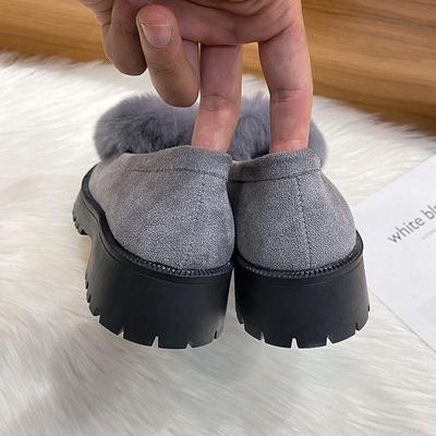 T40 Теплые тапочки Дуду 2025 Новые тапочки Мао Мао на толстой подошве из кроличьего меха, женские хлопковые тапочки на один шаг