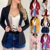 Women Solid Open Front Pockets Cardigan Formal Suit Long Sleeve Blouse Coat