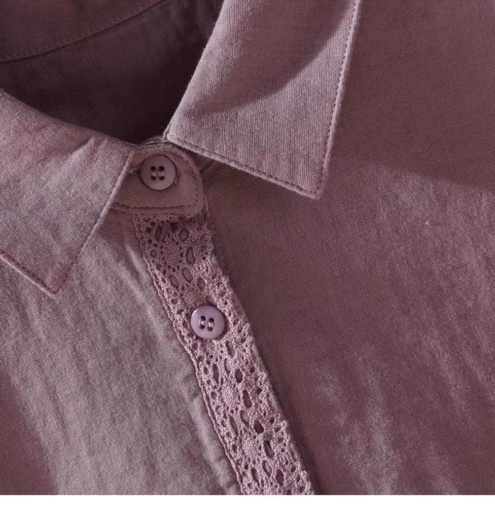 Women's Retro Cotton & Linen Lace-Stitched Long Sleeve Shirt: Spring/Summer Collection