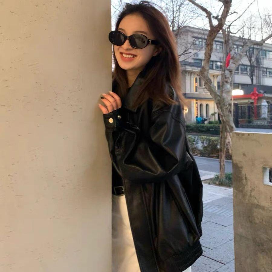 Женская ретро-мотоциклетная куртка из искусственной кожи, облегающая фигуру, весенне-осенний стиль.