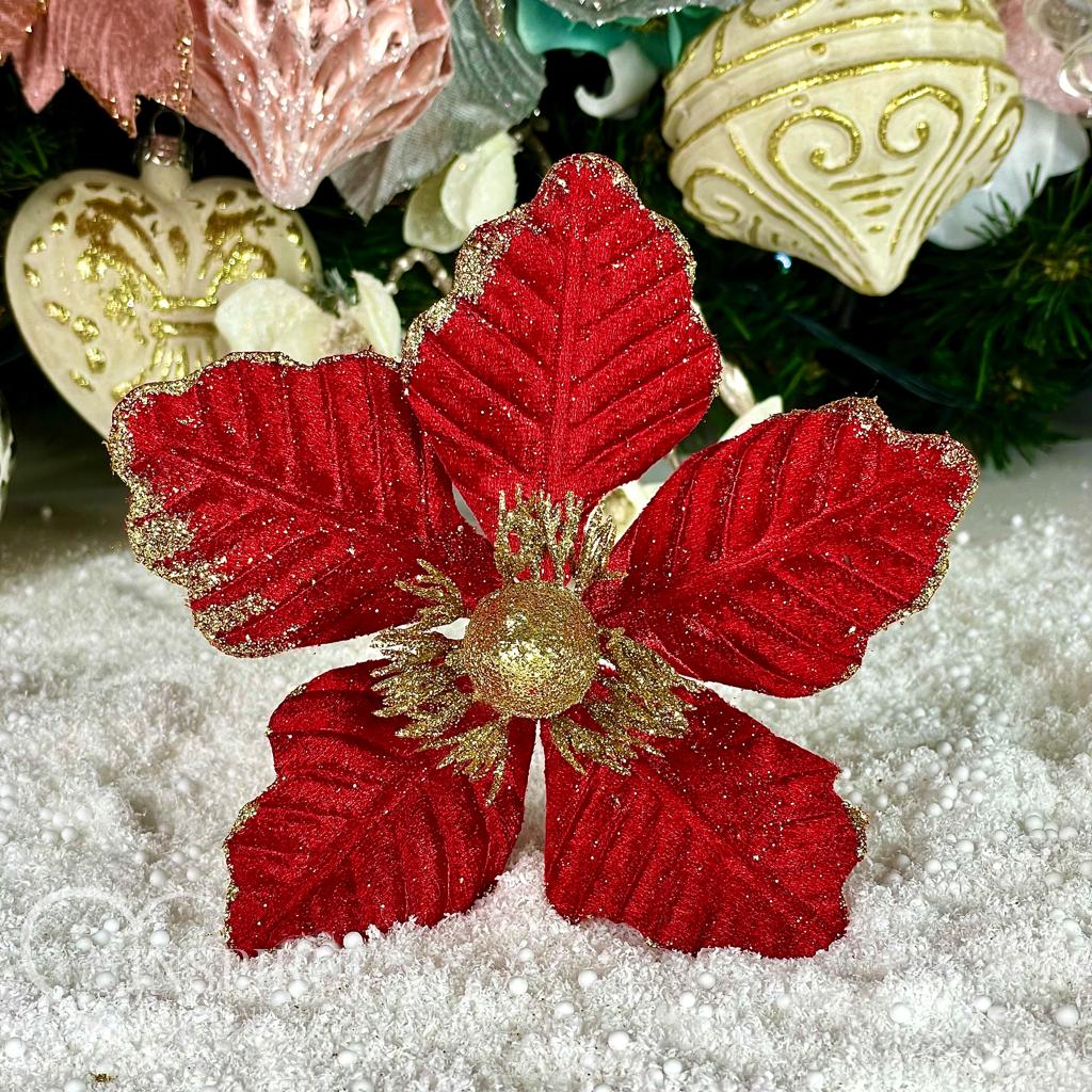 Magnolia czerwono-złota na piku - kwiaty na choinkę 19,5 cm