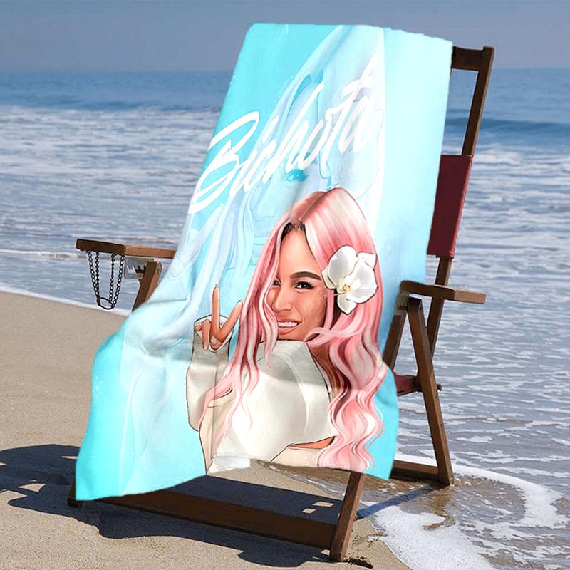 proof beach towel with Karol G pattern - soft,absorbent,quick-drying,machine washable - perfect for swimming,camping,bathing