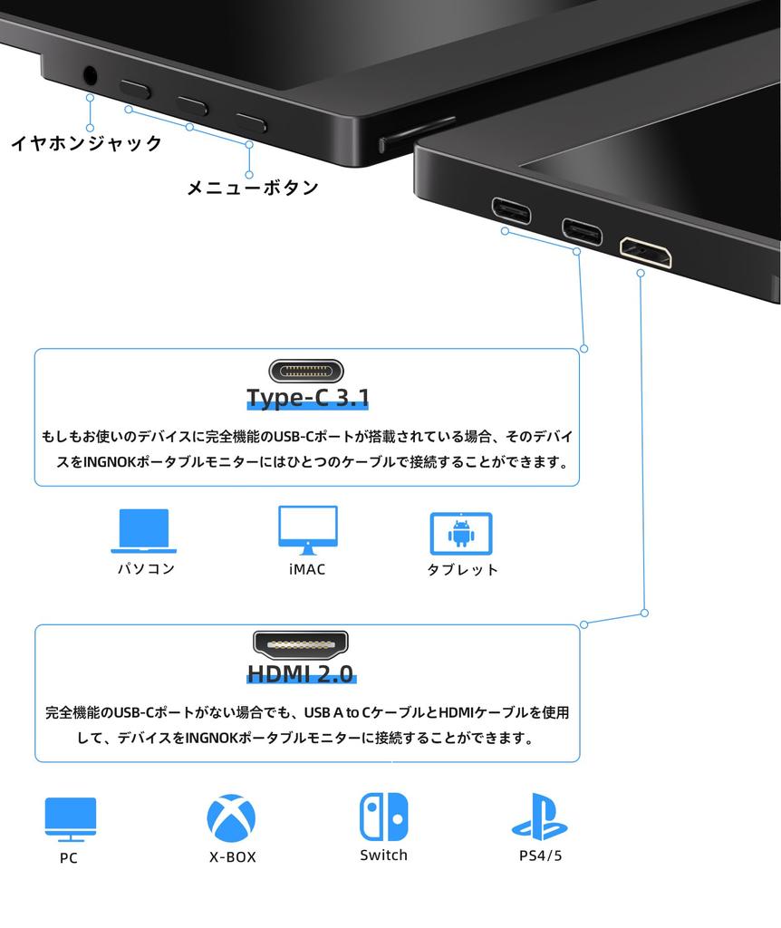 Мобильный монитор Ingnok, дюймовый мобильный дисплей FHD, матовый экран IPS, ЖК-панель miniHDMI с подставкой, совместимый с инвойсами 15,6 A+ USBType-C