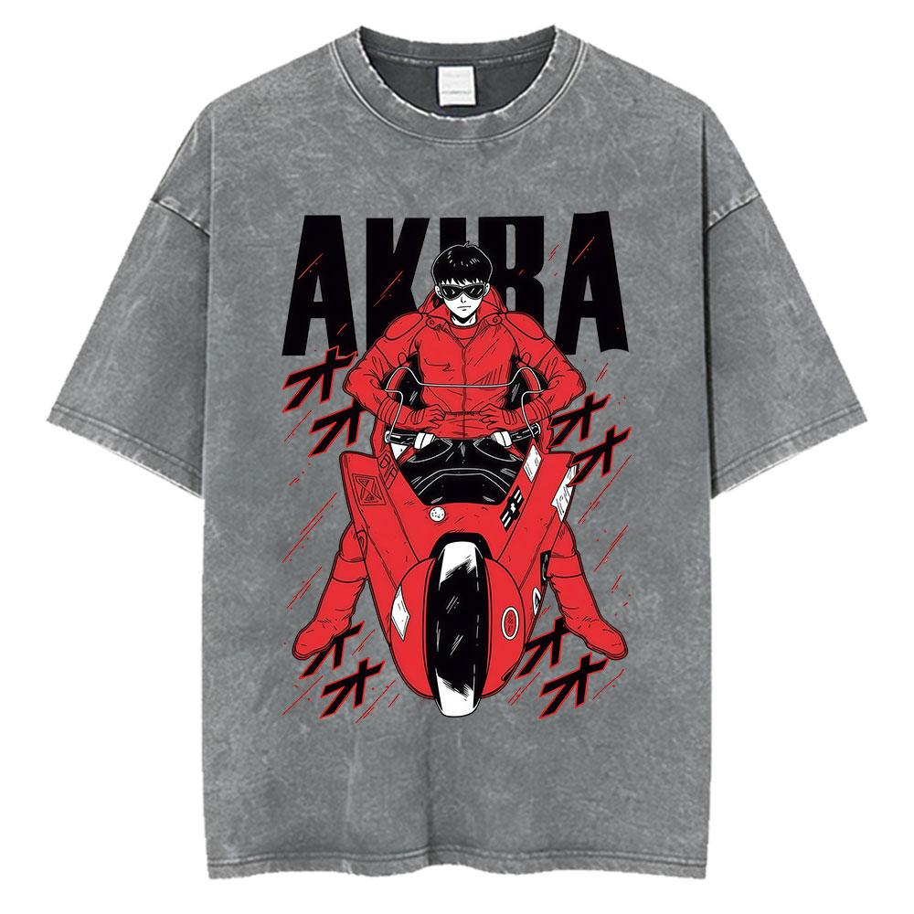 Anime Akira Vintage Washed T Shirts 90s Manga Shotaro Kaneda Graphic Tshirt Men Women Clothing Cotton Casual Oversized Tshirts