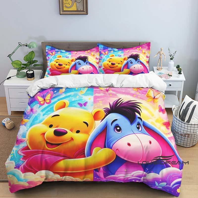 A Set of Pooh Bear Themed Bedding, 3D Digitally Printed, All-season Polyester Duvet Cover and 2 Pillowcases.
