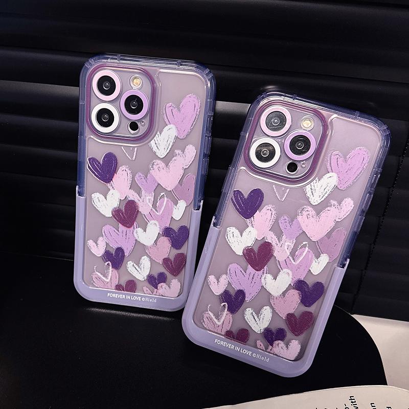 Ins Purple Love Heart Невидимый чехол-держатель для Iphone 13 11 12 14 Pro Max 14 Plus противоударный чехол с кронштейном-подставкой
