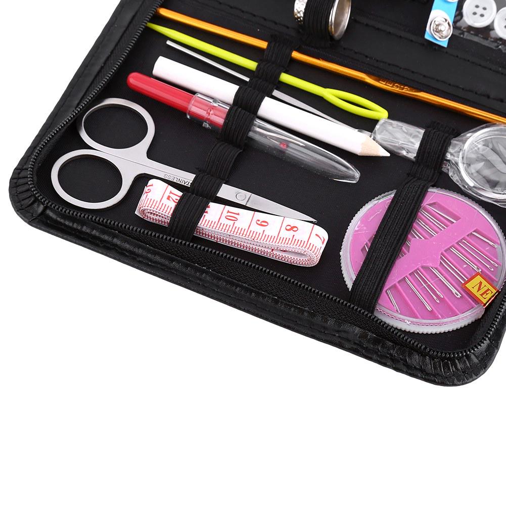 Portable Sewing Kit, PU Lther Case with Essential Tools Including Thrds Needles Scissors and Msuring Tape, Travel Home Craft Clothes Repair