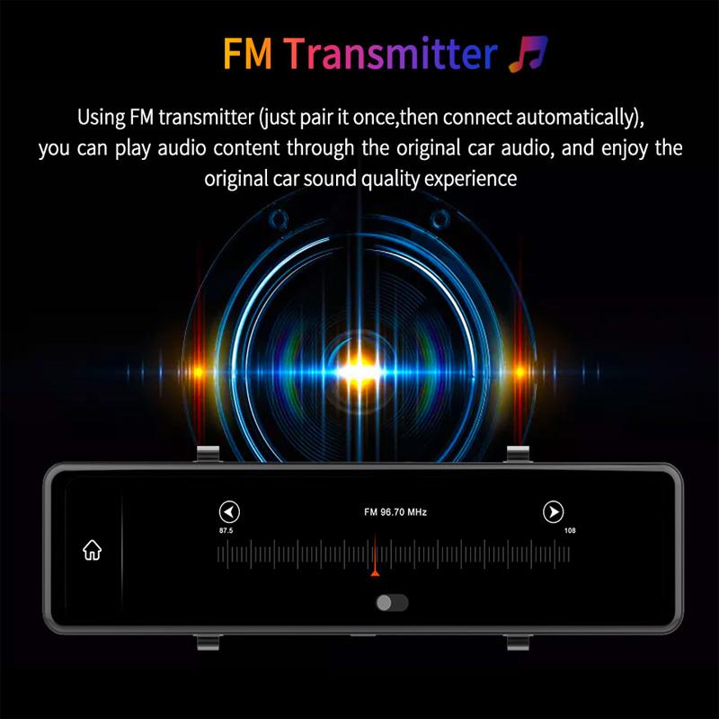 icreative 11,26-дюймовый автомобильный видеорегистратор 1080P, беспроводной Carplay, Android, авто, двойной объектив, Wi-Fi, видеорегистратор, Wi-Fi, GPS, FM, Bluetooth, циклическая запись, видеорегистратор