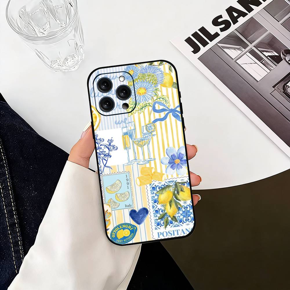 Бокал для вина с изображением океана, чехол для телефона с лимоном для iPhone 17, 16, 15, 14, 13, 12, 11 Plus, Pro Max, Другие, Мягкая черная крышка