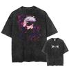Japan Anime Jujutsu Kaisen Gojo Satoru Print Washed Tshirt Men pure Cotton Tshirts Manga Casual T Shirt Harajuku Top Streetwear