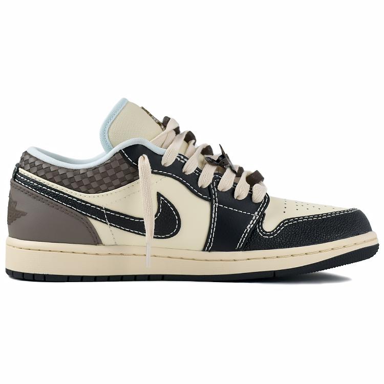 Jordan Air Jordan 1 Уличные Нескользящие Износостойкие Низкие Винтажные Баскетбольные Кроссовки Мужские Черный Кофе Бежевый HQ3437-101(Команда96-)