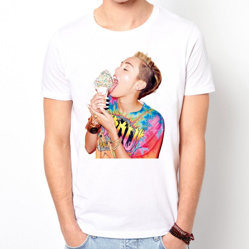 Miley Cyrus Ice Cream Music TWERK BANGERZ T-shirt Mens Party Gift White Tee T shirt Euro Size