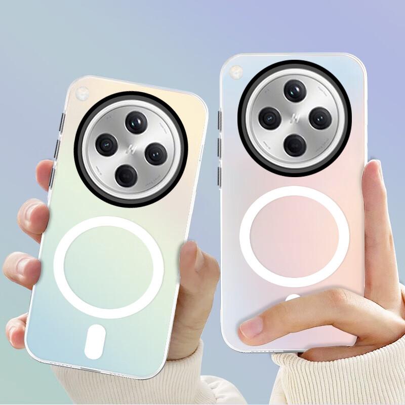 OPPO FindX8 Phone Case, OPPO FindX8 Protective Cover, MagSafe Magnetic Silicone Soft Edge Frosted Semi-Transparent Laser Gradient Shockproof Case