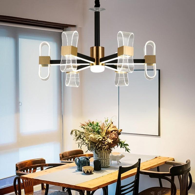 Modern Wrought Iron Acrylic Living Room Chandelier Nordic Home Dining Bedroom Lamps