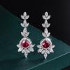 Jewelry Copper Plated Real Gold Wind Simulation Red Corundum Pendant Earrings Women'S Set Jewelry Stone 8 * 8