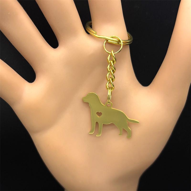Cute Dog Puppy Heart Labrador Keychain Women Men Stainless Steel Gold Silver Color Animal Pet Lover Family Keyholder Jewelry