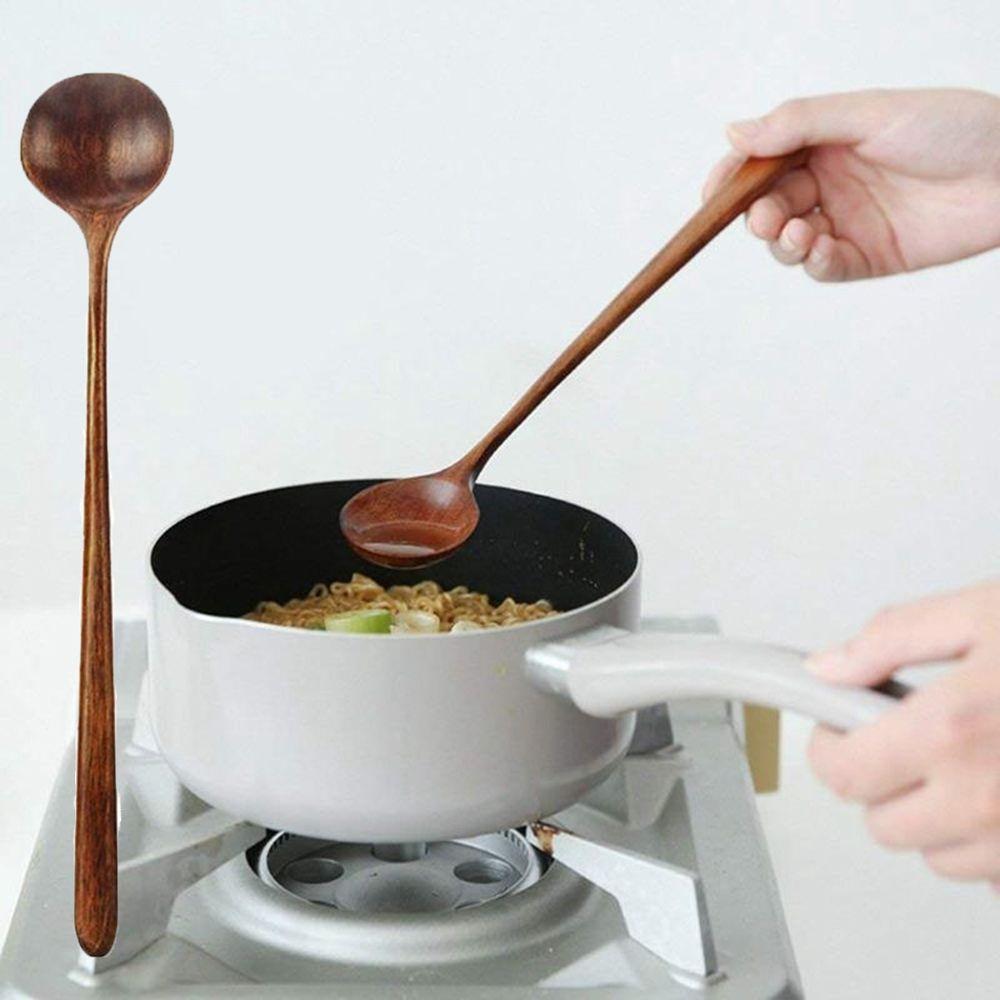 Inches Tableware Long Handle Wooden Natural Wood Spoons Kitchen Utensil Soup Spoon Cooking Supplies