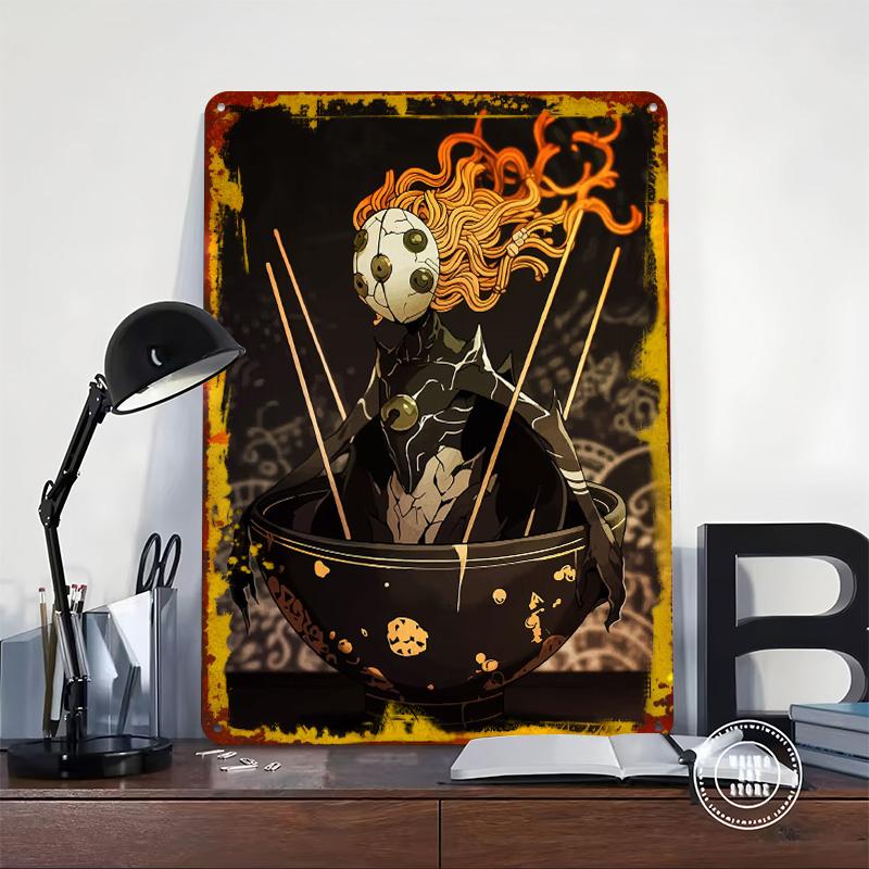 Noodle Creature in Bowl Tin Plaque Poster Customized Wall Art Retro Vintage Metal Signs for Man Cave Garage Decorations Decor
