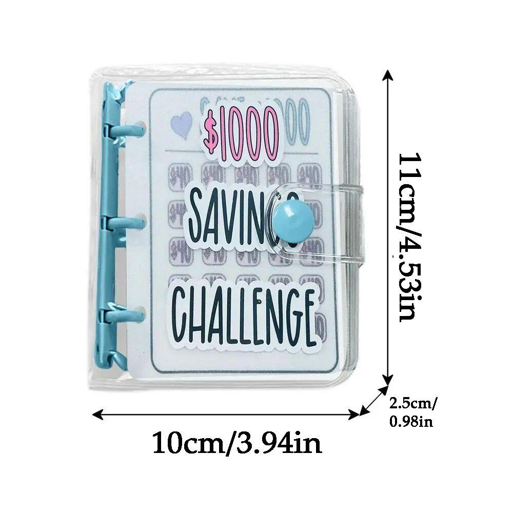 PVC $1000 Money Savings Challenge Binder Button Closure Mini Budget Binder Notebook Cash Saving