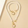 Crystal Heart Pendant Jewelry Set Exquisite Pearl Necklace Set Sweet Necklace Bracelet Set  Women