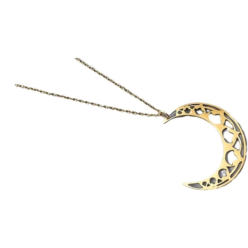 Stylish Lunar Cutout Necklace Stainless Steel Moon Charm Neck Chain Adjustable Length Clavicular Chain for Women Girls