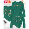 Lele Orientation Three-piece women's long-sleeve set Metallic gradient heart in three colors, light brown heart with gentle, simple, vintage print