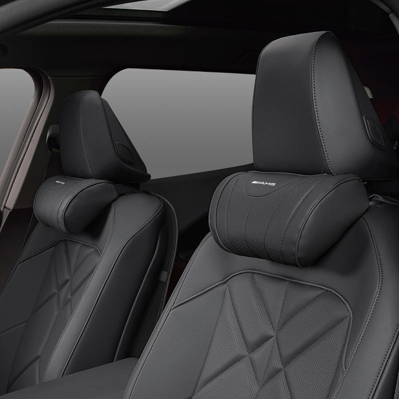 Car Headrest Neck Memory Foam Leather Headrest Accessories Car Hub Cap For Mercedes Benz AMG W214 W205 W204 W206 W213 W212 W211 CU1