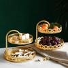 Gold Fruit Serving Tray Hollow Out 2 Tier Fruit Tray Multipurpose Jewelry Dish  Front Desk