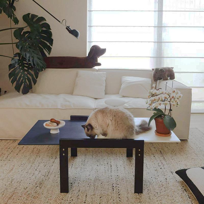 Mid Century Solid Wood Coffee Table, Desktop Extending Corner Side Table, Multifunctional Couch End Table Small Space Furniture