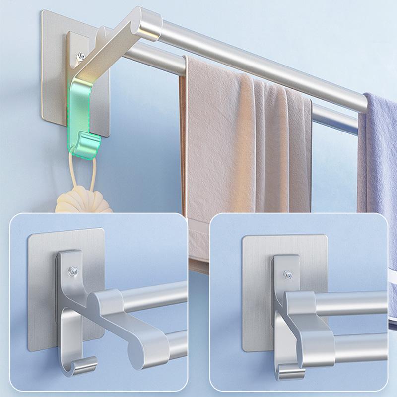 Вешалка для полотенец на стену в ванной без сверления, двухстержневая, алюминиевая, самоклеящаяся, держатель для полотенец, органайзер для ванной комнаты, рельс для хранения