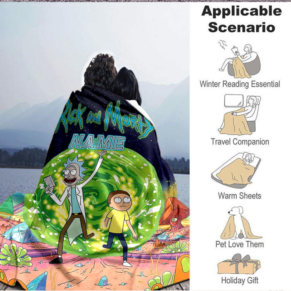 Custom 1pc Rick Morty: Cosmic Adventure Blanket, Soft And Comfortable Blanket, Casual Warm, Camping Travel Blanket, Birthday Gift Q91380