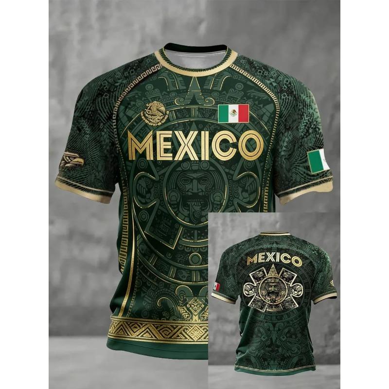 New Men Mexico National Soccer Jersey 3D  Print Quick Dry Football T Shirt  Sports Training Tee for Fan Match Daily Wear