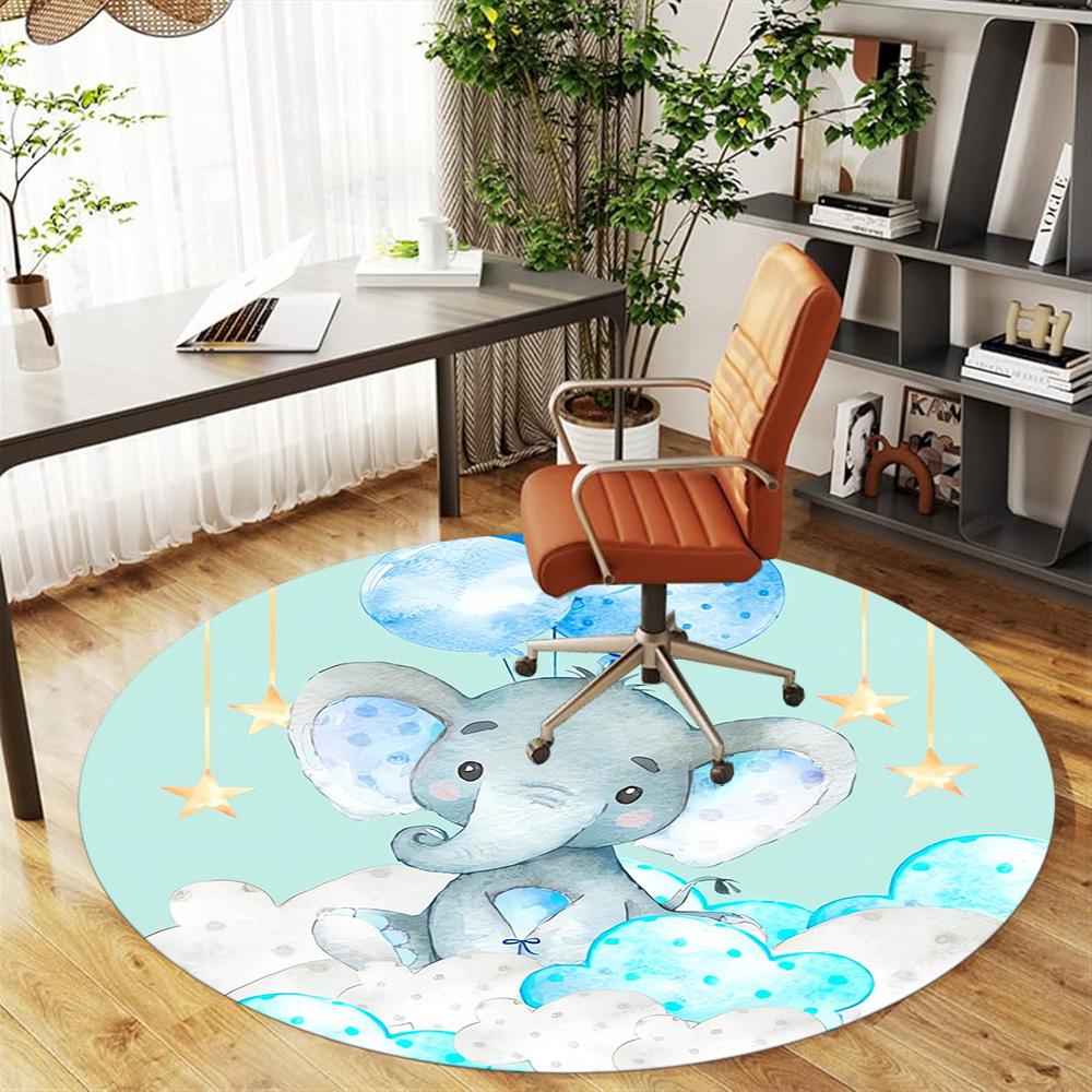 1pc Elephant Clouds Round Chair mat Area Rug - Non-Slip, Floor Mat for Office, Bedroom, home decor Christmas Gift p0811183