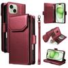 For iPhone 15 Case with Multi-Card Holder and Strap PU Leather Phone Cover Stand