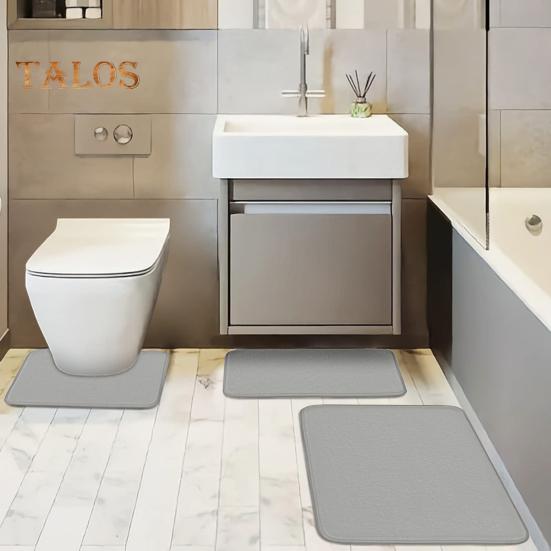 Комплект из 3 ковриков для ванной, впитывающие, быстросохнущие коврики для ванной, U-образный контурный коврик для унитаза, нескользящий коврик для ванной комнаты, декор для ванной комнаты, комфорт