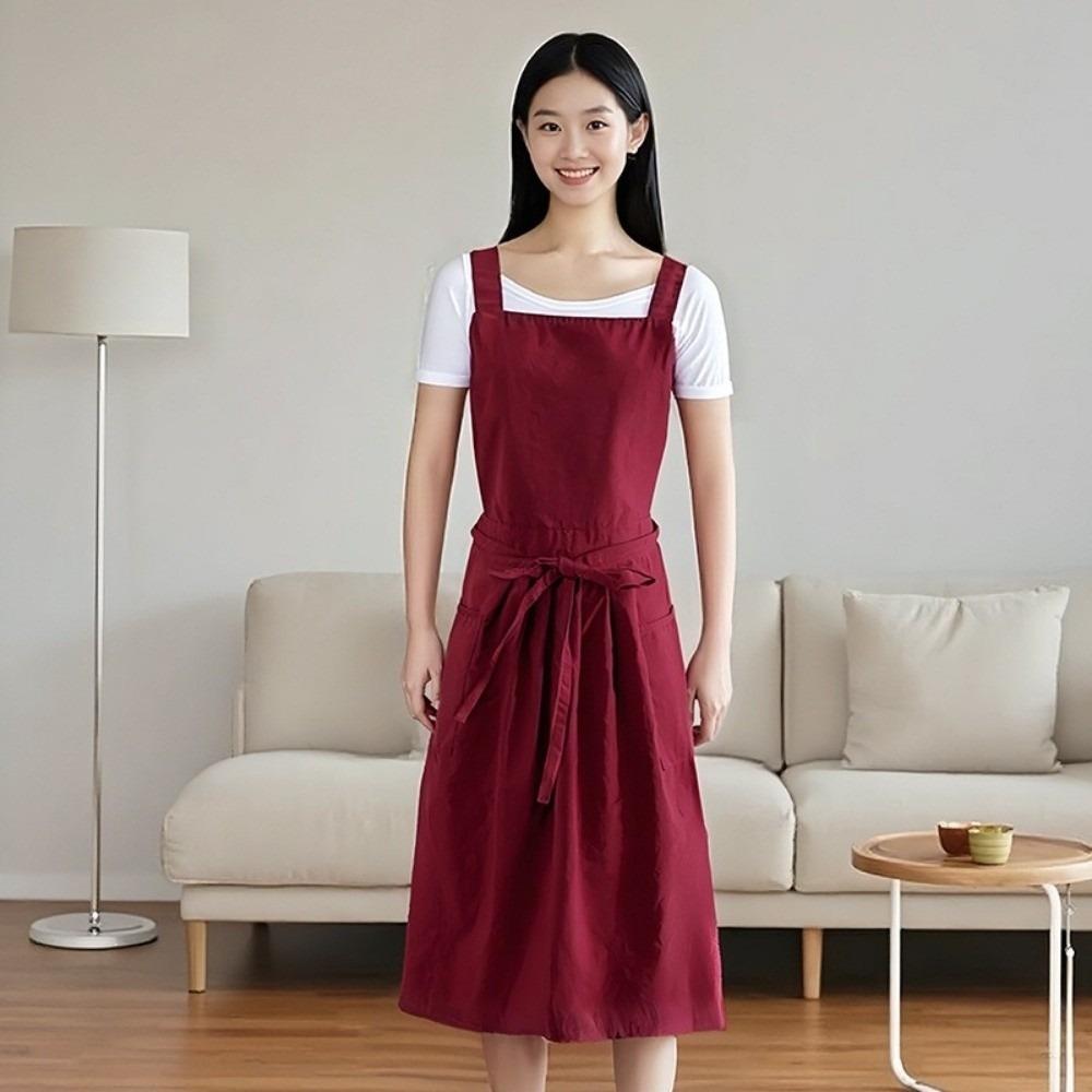 Waterproof Long Waist Apron Pure Color Kitchen Aprons Retro Florist Apron For Kitchen Home Use