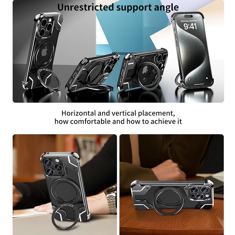Aluminum Alloy Frameless Heat Dissipation Case For iPhone 17 Pro Max Air 16 15 14 13 Pro Max Wireless Charge Shockproof Magnetic Bracket Bumper Cover