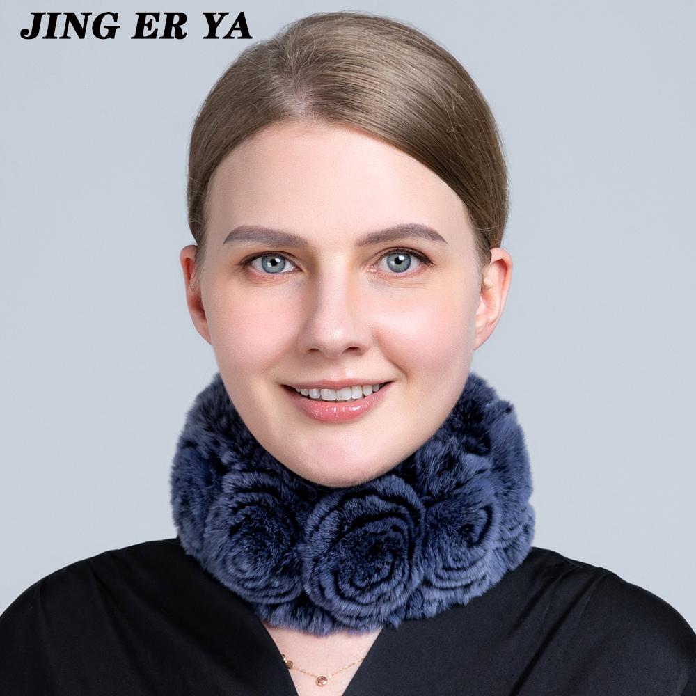 JINGERYA женский натуральный мех ручной работы эластичный меховой шарф вязать из натурального меха кролика рекс повязки на голову для девочек натуральный мех кольцо капюшон снуд шарфы зимние