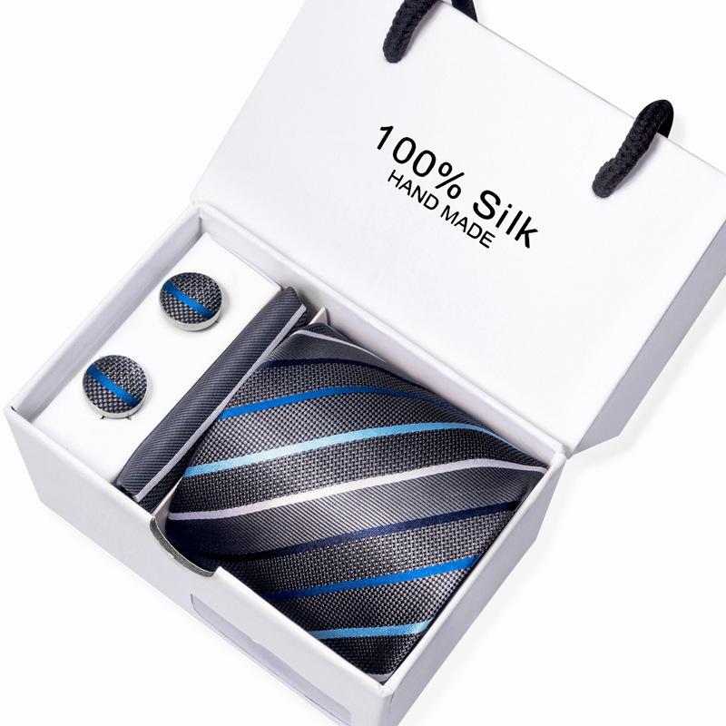 Мужской деловой галстук, квадратный шарф, подарочная коробка, полосатый простой костюм, рубашка, галстук, черный подарочный набор в коробке