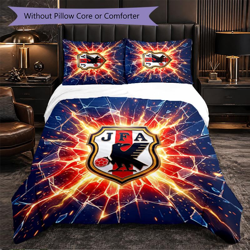 Japan Football Pattern 3 Pieces Bedding Set Soft Microfiber Duvet Cover with Pillow Cases for Bedroom